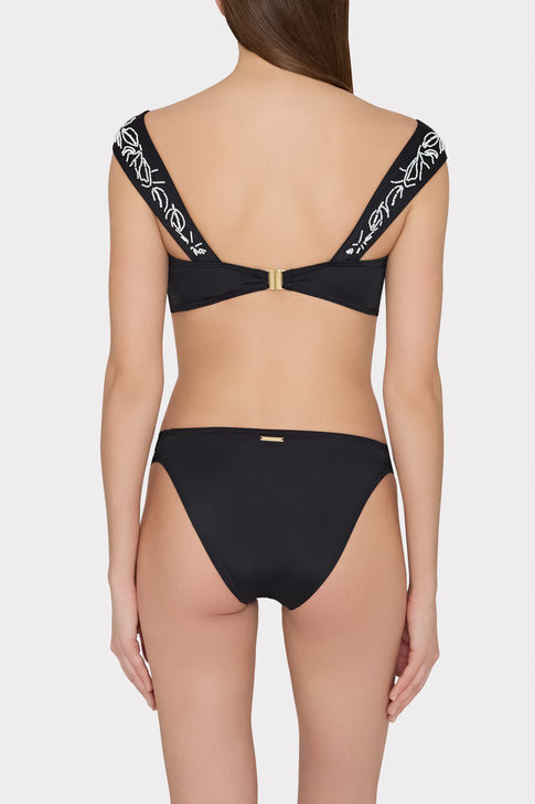 Beaded Applique Bikini Bottom With Side Tabs Black Image 5 of 6