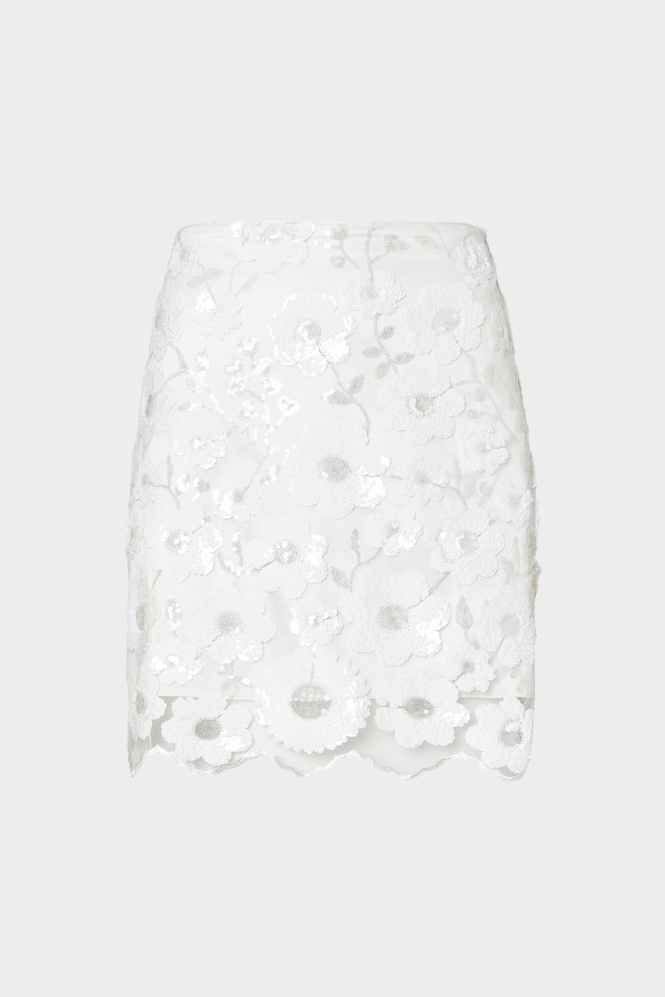 Kristina Floral Cascading Sequins Skirt in White - MILLY in White