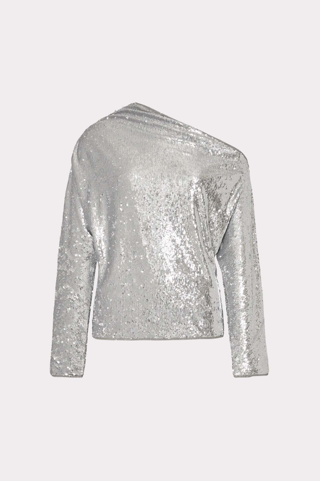 Draped One Shoulder Sequins Top in Silver MILLY