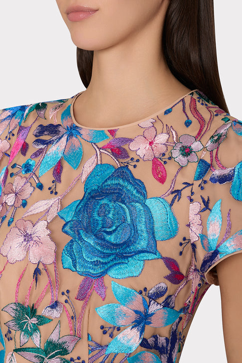 Tahlia Fall Floral Embroidered Dress Blue Multi Image 3 of 4