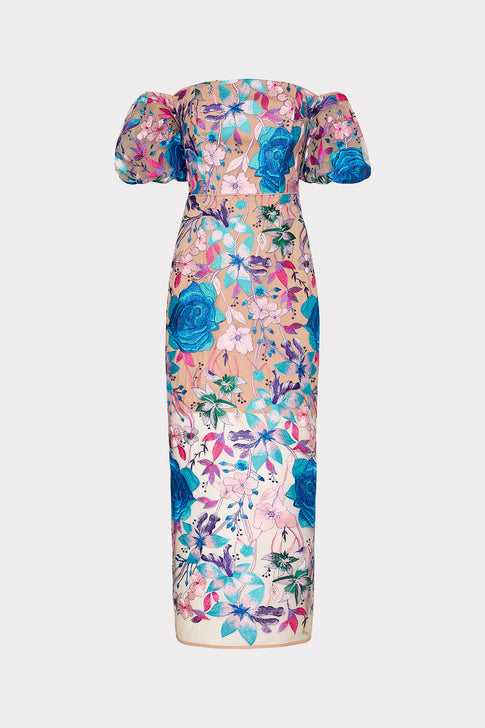 Nira Fall Floral Embroidered Dress Blue Multi Image 1 of 4