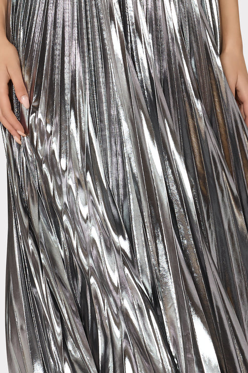 Oria Pleated Lamé Dress Silver Image 4 of 5