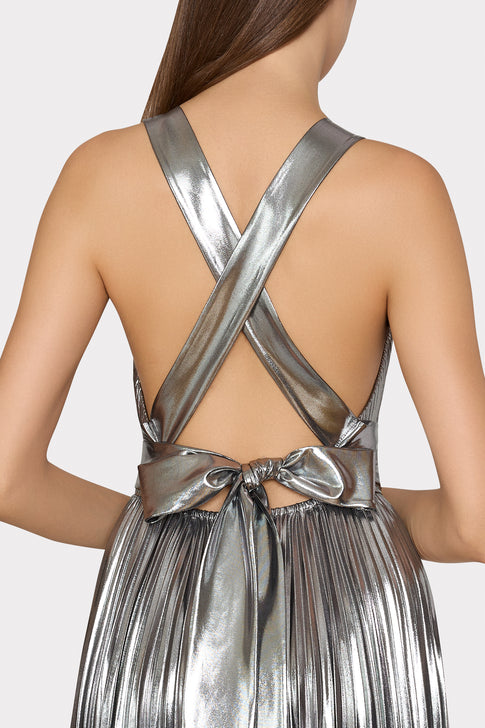 Oria Pleated Lamé Dress Silver Image 3 of 5