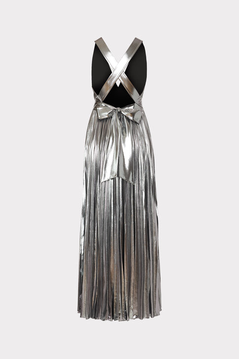 Oria Pleated Lamé Dress Silver Image 5 of 5