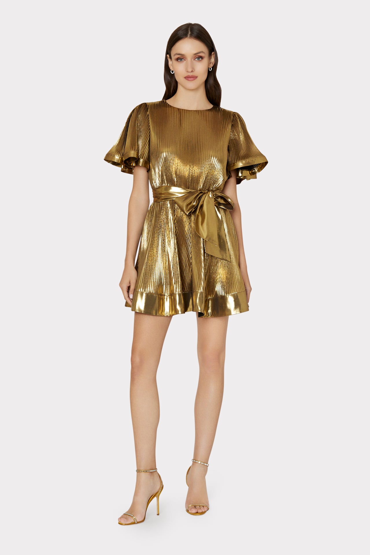 Lumi Pleated Lame Dress in Gold MILLY