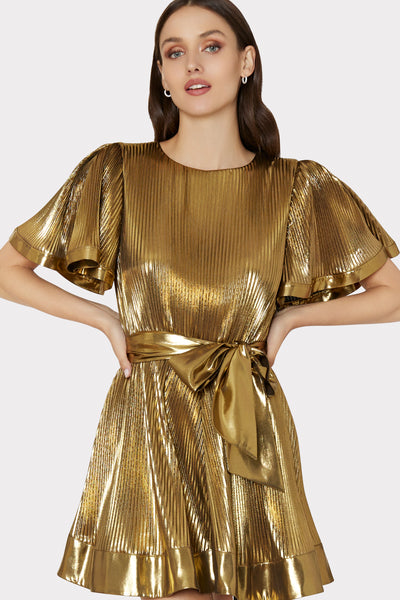 gold star mini pleated dress