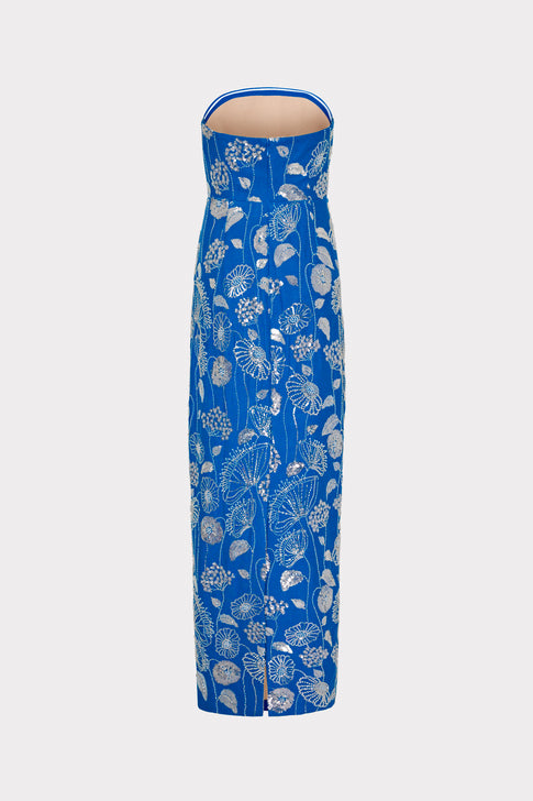 Orion Sequin Embellished Linen Dress Blue/White Image 5 of 5