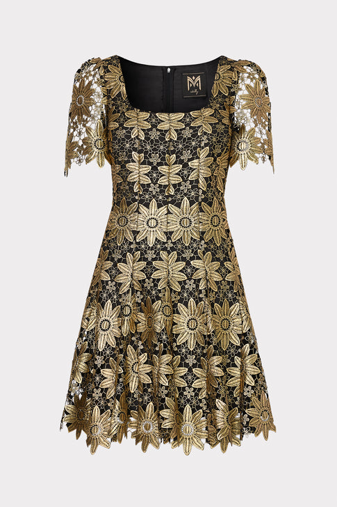 Gold lace mini dress best sale