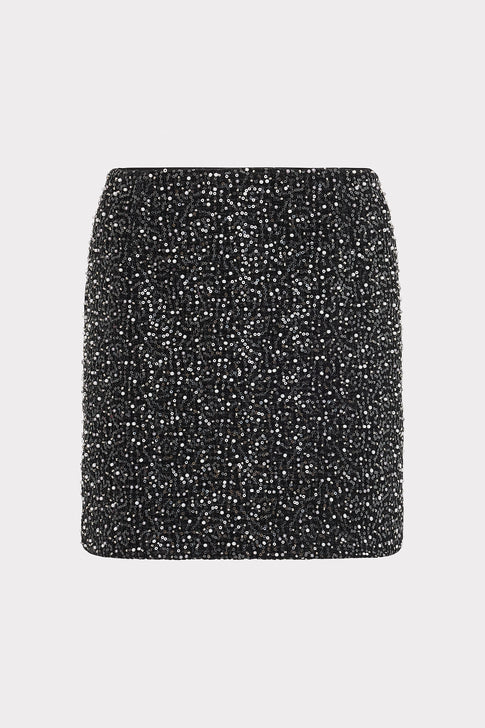 Beaded Tweed Modern Mini Skirt in Black MILLY