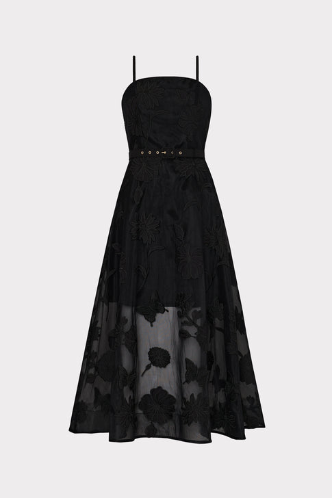 3D Butterfly Embroidery Spaghetti Strap Dress Black Image 1 of 4