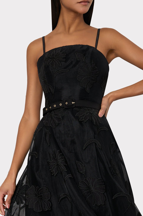 Milly black floral lace strappy cocktail dress