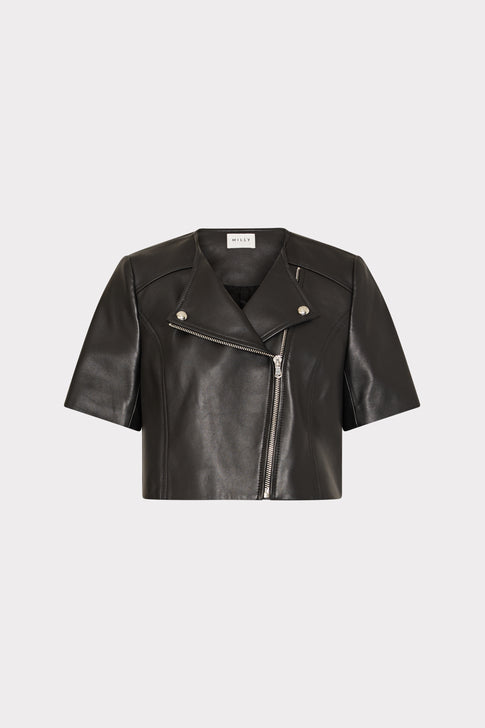 Cropped Short Sleeve Moto Jacket Black Image 1 of 5