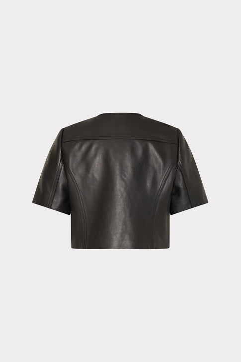 Cropped Short Sleeve Moto Jacket Black Image 4 of 5