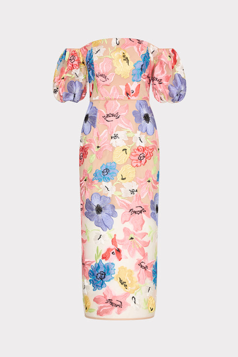 Nira Lily Floral Embroidered Midi Dress Multi Image 1 of 4