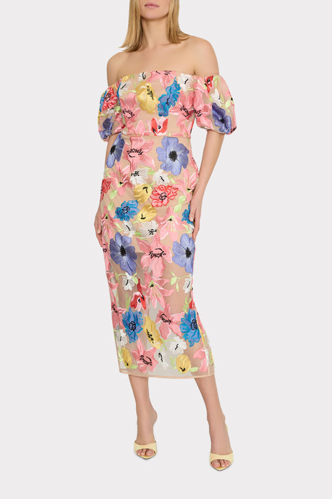 Nira Lily Floral Embroidered Midi Dress Multi Image 2 of 4