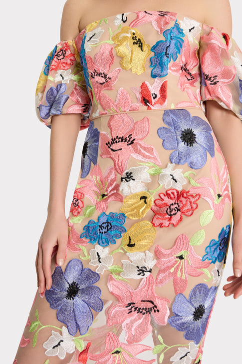 Nira Lily Floral Embroidered Midi Dress Multi Image 3 of 4