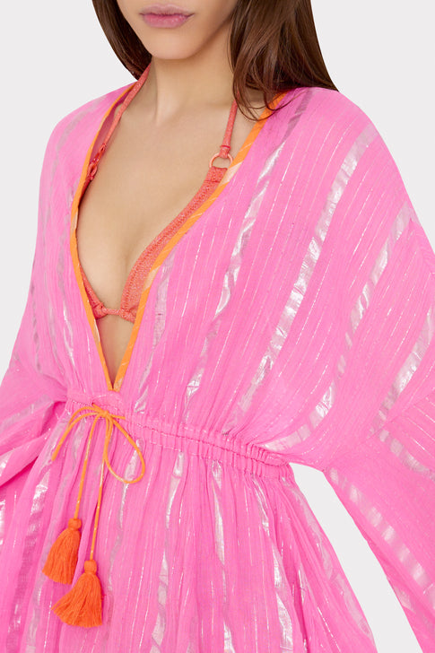 Olympia Lurex Stripe Coverup Dress Pink/Coral Image 3 of 4