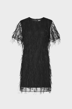 Rana Feather Dress in Black | MILLY