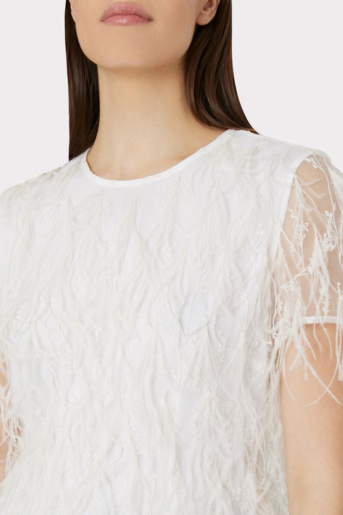 Rava Feather Tee in White - MILLY in White | MILLY