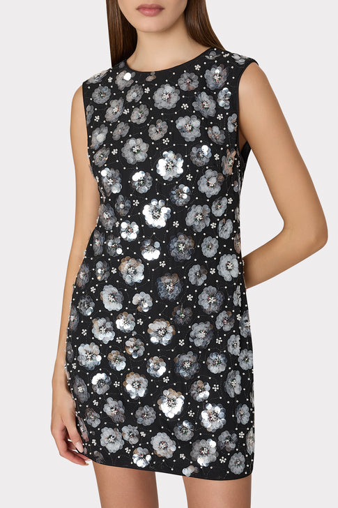 Ivette Fleur Paillette Shift Mini Dress in Black Multi MILLY