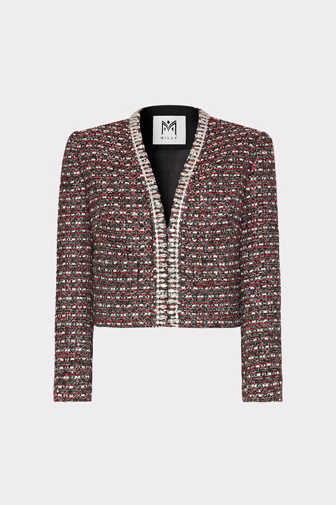 Amaya Tweed Crystal Embellished Jacket Scarlet Multi Image 1 of 5