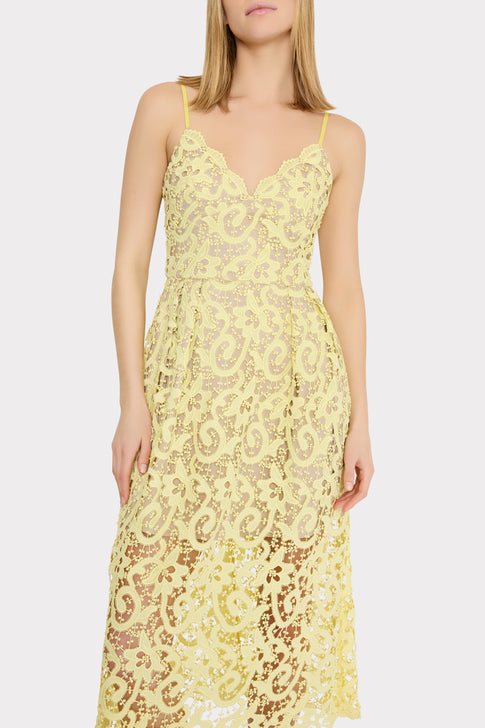 Elle Lace Midi Dress Yellow Image 3 of 5