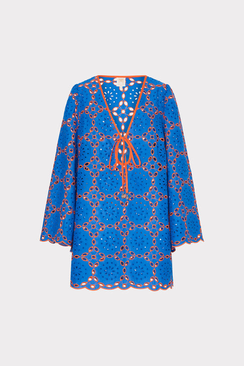 Viara Two Tone Geo Eyelet Cover-Up Dress Cobalt/Coral Image 1 of 5