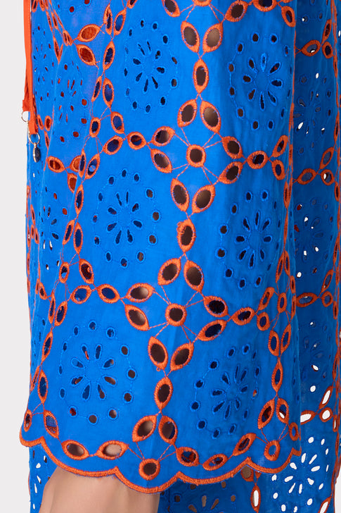 Viara Two Tone Geo Eyelet Cover-Up Dress Cobalt/Coral Image 4 of 5