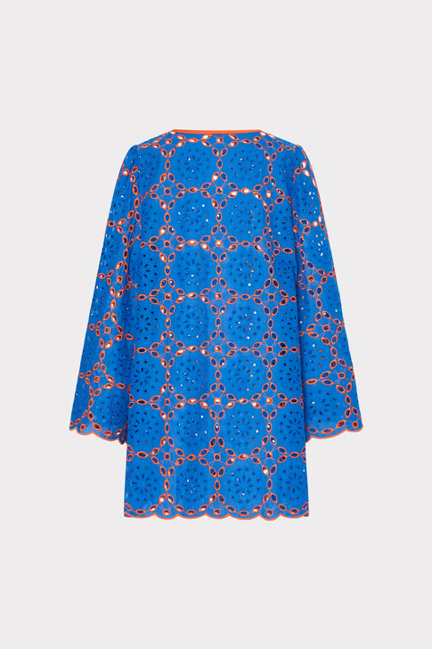 Viara Two Tone Geo Eyelet Cover-Up Dress Cobalt/Coral Image 5 of 5