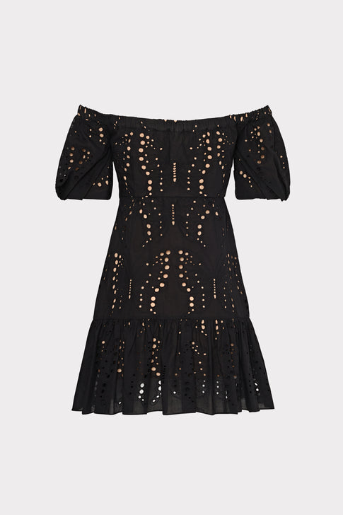 Butterfly Eyelet Off The Shoulder Dress Black Image 4 of 4