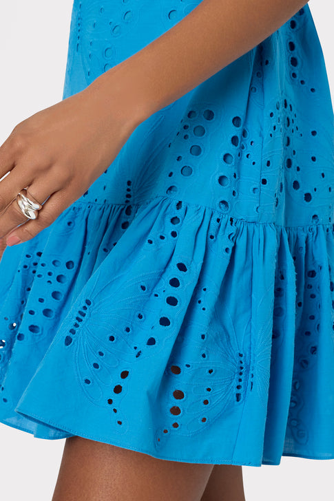 Butterfly Eyelet Off The Shoulder Dress Blue Image 3 of 4