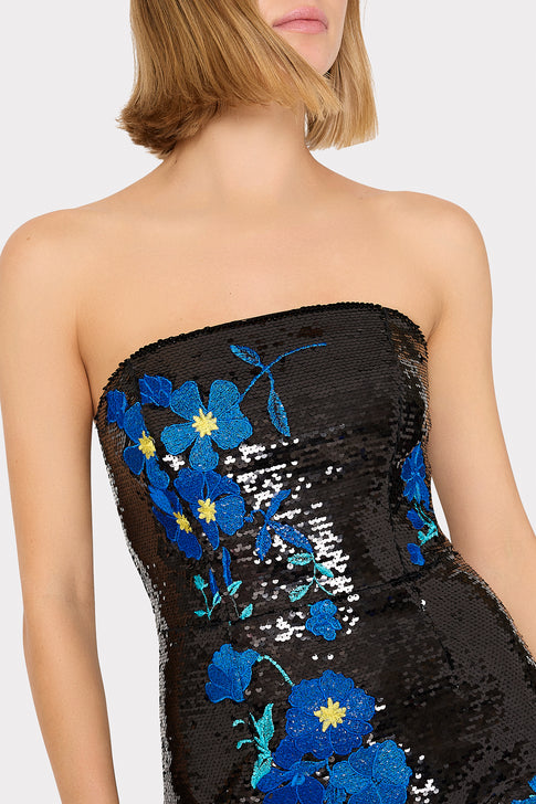 Kait Vines Of Floral Sequins Dress Black/Blue Image 4 of 5