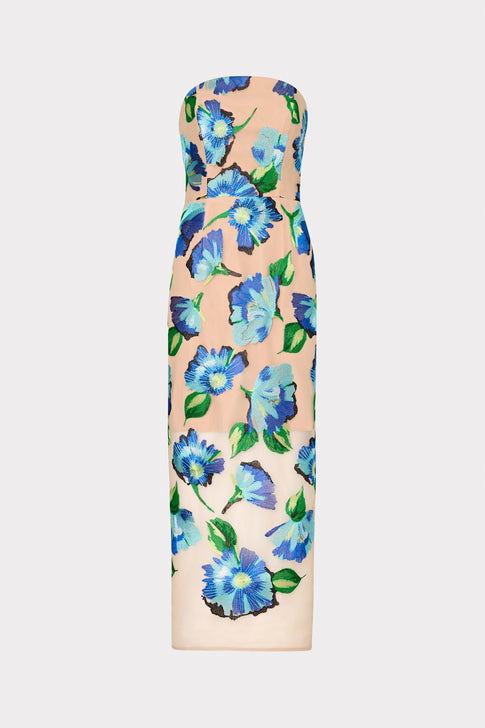 Pictorial Poppy Midi Dress Turquoise Multi Image 1 of 5