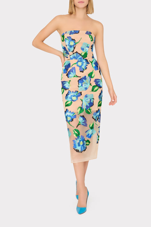 Pictorial Poppy Midi Dress Turquoise Multi Image 2 of 5