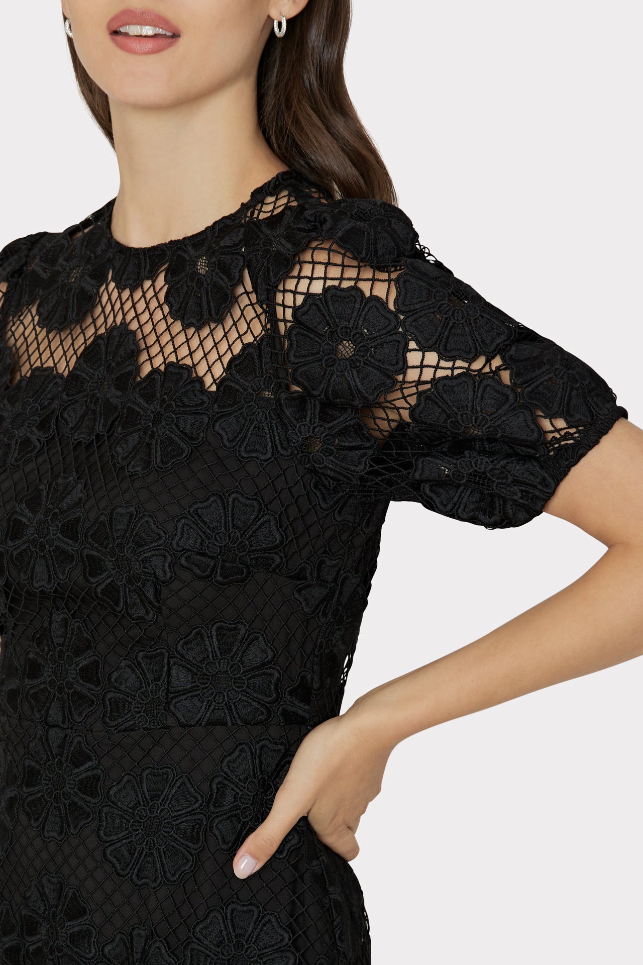 Yasmin Daisy Lace Dress in Black | MILLY