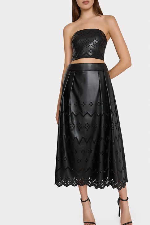 Jolene Eyelet Vegan Leather Skirt Black Image 3 of 4