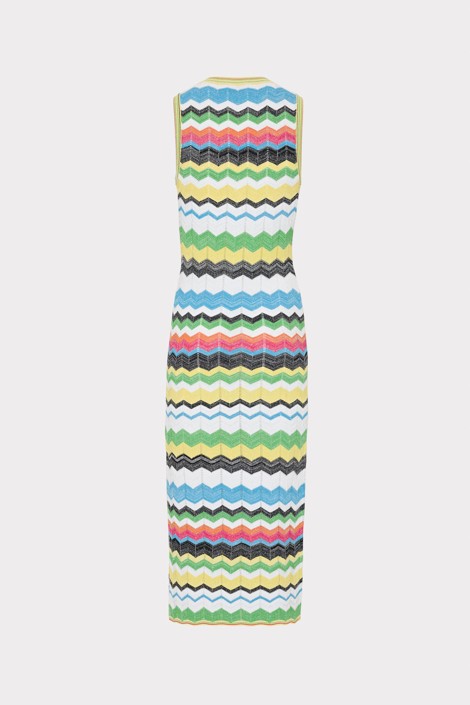 V-Neck Zig Zag Sleeveless Knit Midi Dress in Yellow Multi | MILLY