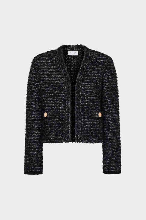 Knit Textured Boucle Cardigan Jacket in Black Multi