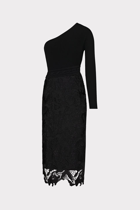 Kingsley One Shoulder Combo Knit Midi Dress Black Image 1 of 4