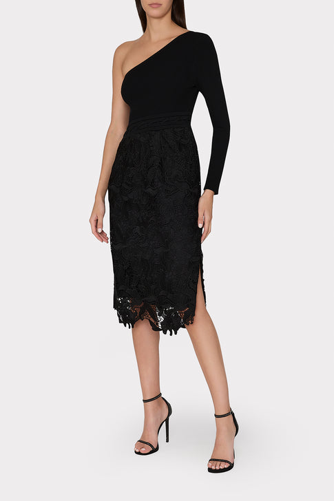 Kingsley One Shoulder Combo Knit Midi Dress Black Image 2 of 4