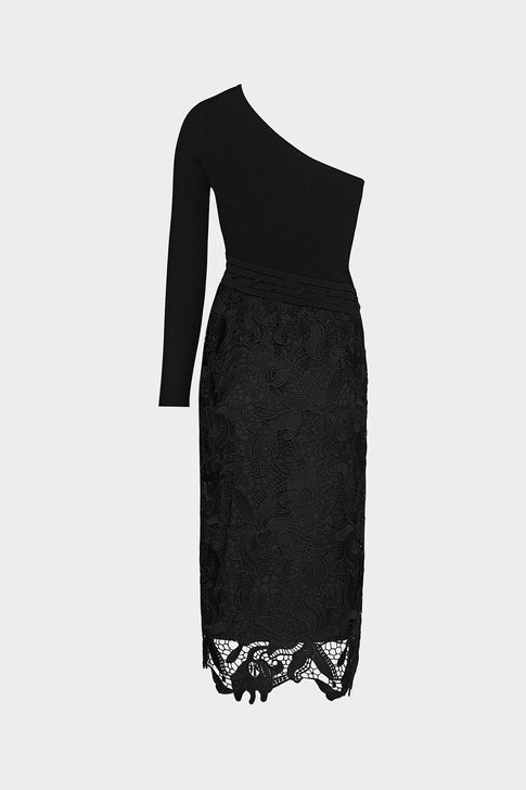 Kingsley One Shoulder Combo Knit Midi Dress Black Image 4 of 4