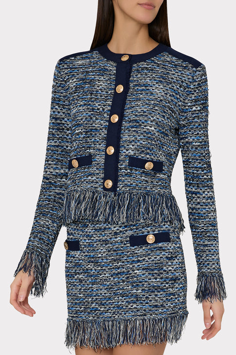 Kaia Textured Knit Cardigan Jacket Navy Multi Image 3 of 4