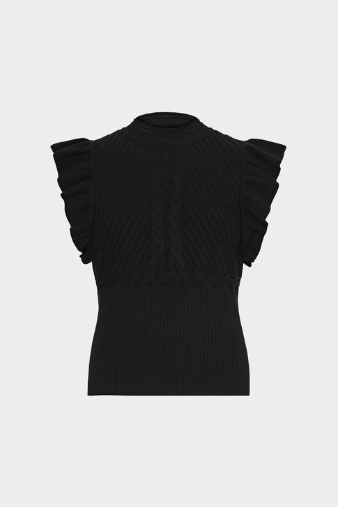 Kamila Flutter Sleeve Knit Top Black Image 1 of 4