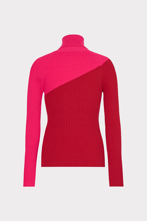 Kenna Color Block Turtleneck Sweater in Pink Multi MILLY