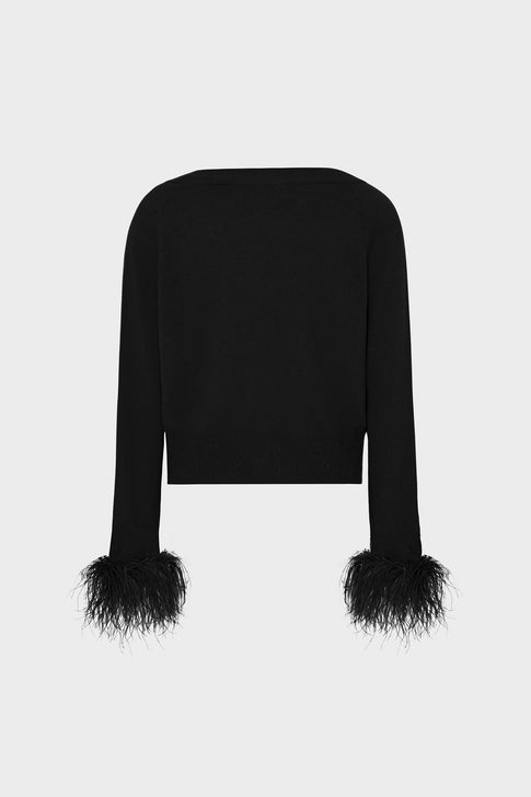 Feather Cuff V-Neck Sweater Black Image 4 of 4