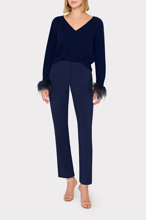 Feather Cuff V-Neck Sweater Navy Image 2 of 4