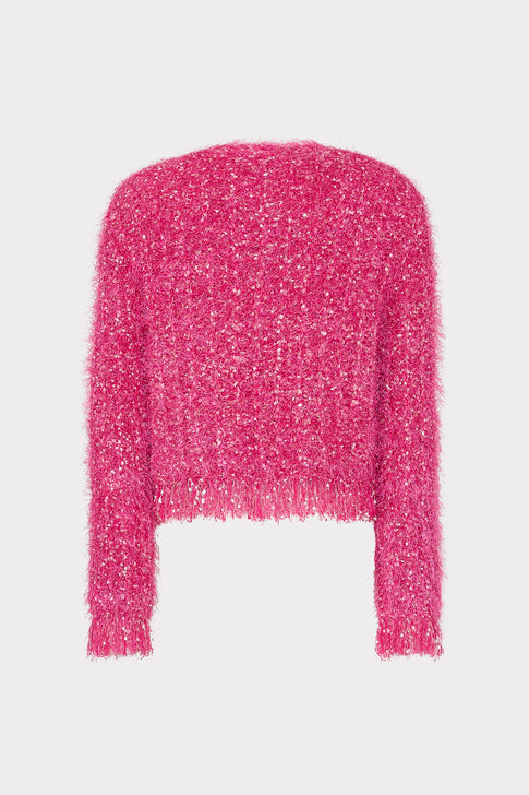 Textured Fringe Cardigan in Pink MILLY