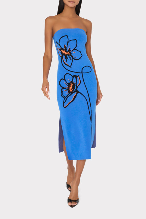 Floral Strapless Knit Midi Dress Blue Multi Image 2 of 4