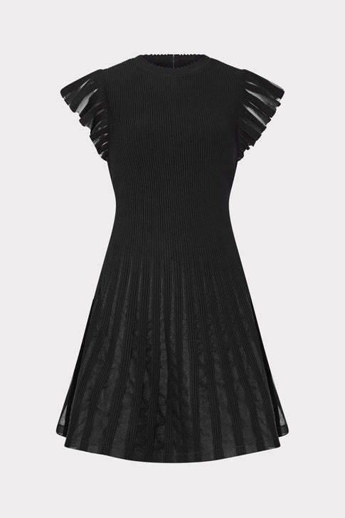 Sheer Flutter Sleeve Knit Mini Dress Black Image 1 of 4