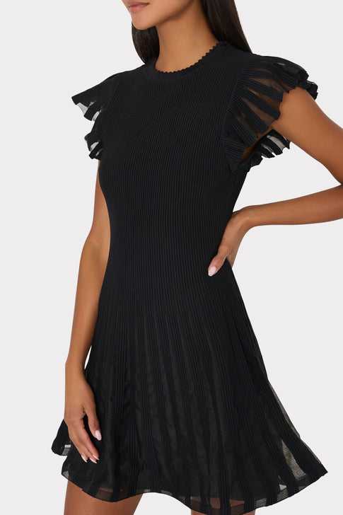 Sheer Flutter Sleeve Knit Mini Dress Black Image 3 of 4